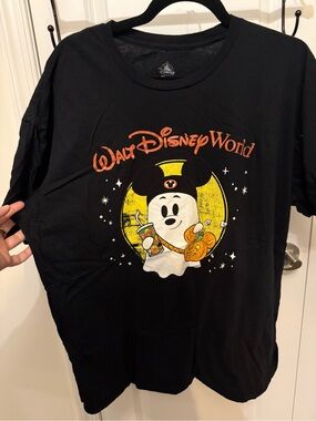 Disney Black Mickey Halloween Graphic Tee with Yellow & Orange Accents